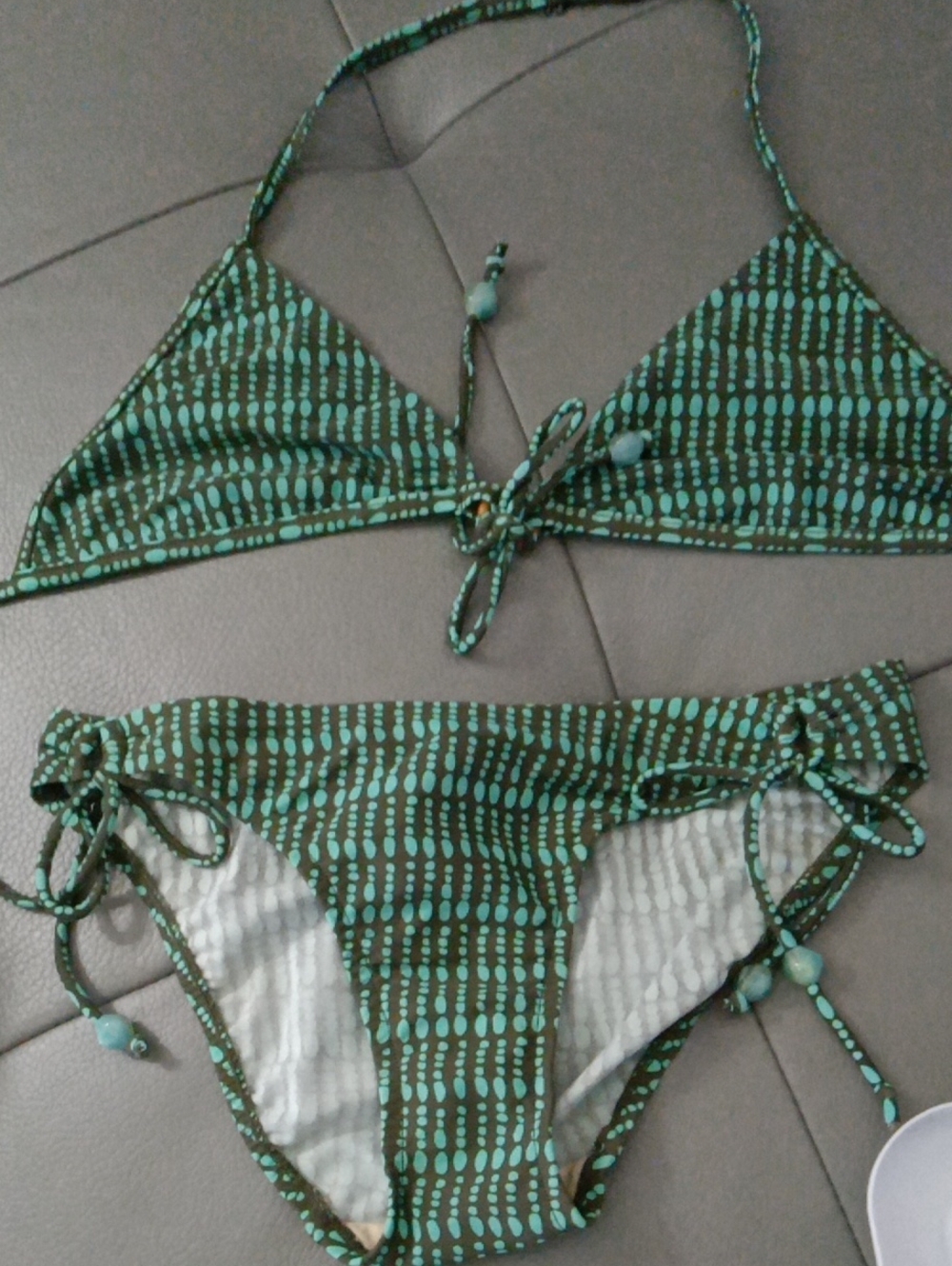 Women's Green Dot Print Triangle Bikini Set